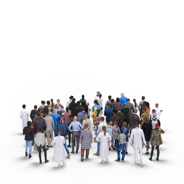 Diverse group of people walking forward.