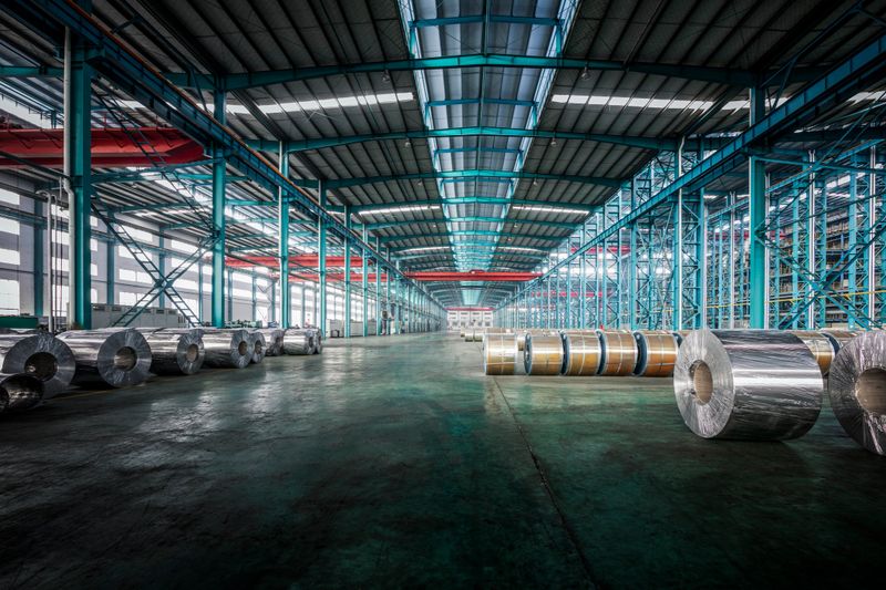 Packed coils of steel sheet in a plant, china.