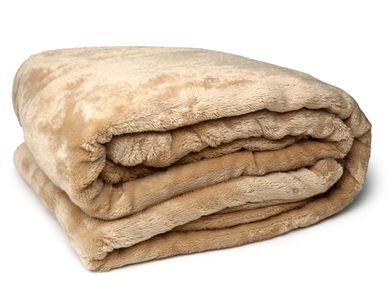 Soft, folded beige plush blanket.
