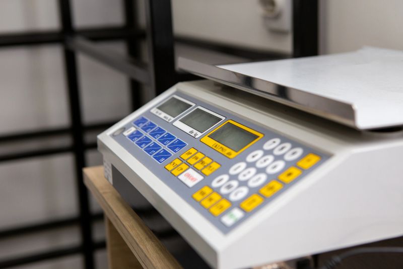 High-precision digital weighing scale in a professional setting.