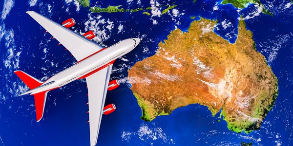 Map of Australia, relocation to Perth WA with an aeroplane