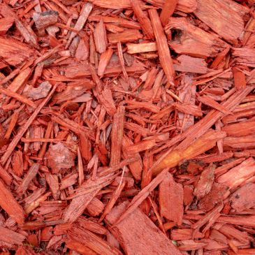 Close-up of red wood mulch pieces.