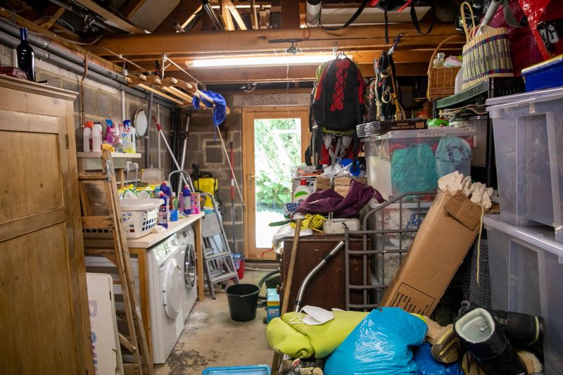 A garage before the space is created for an exercise bike at a home residence.