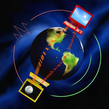 This is an image of the globe with two computer terminals and links connecting them around the world