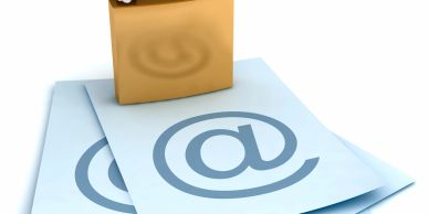A padlock securing digital emails symbolizing online security.