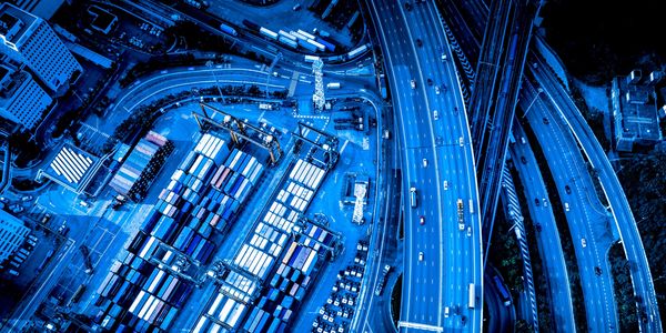 Urban city that illustrates a complex logistical highway moving freight.