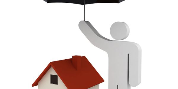 A figure holding an umbrella over a house symbolizing protection.