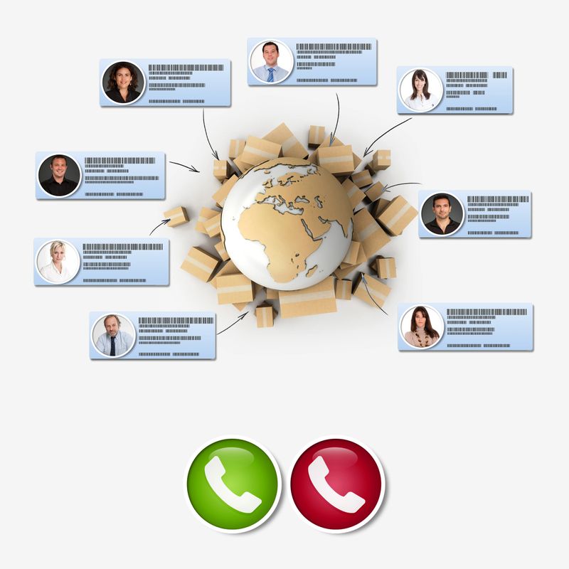 3D rendering of different business contacts making a conference call in an international distribution context