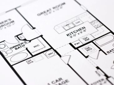 Close-up of a detailed house floor plan.
