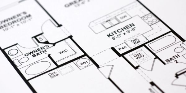 Close-up of a detailed architectural floor plan.
