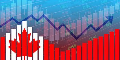 Chart with Canadian flag and rising red bars.