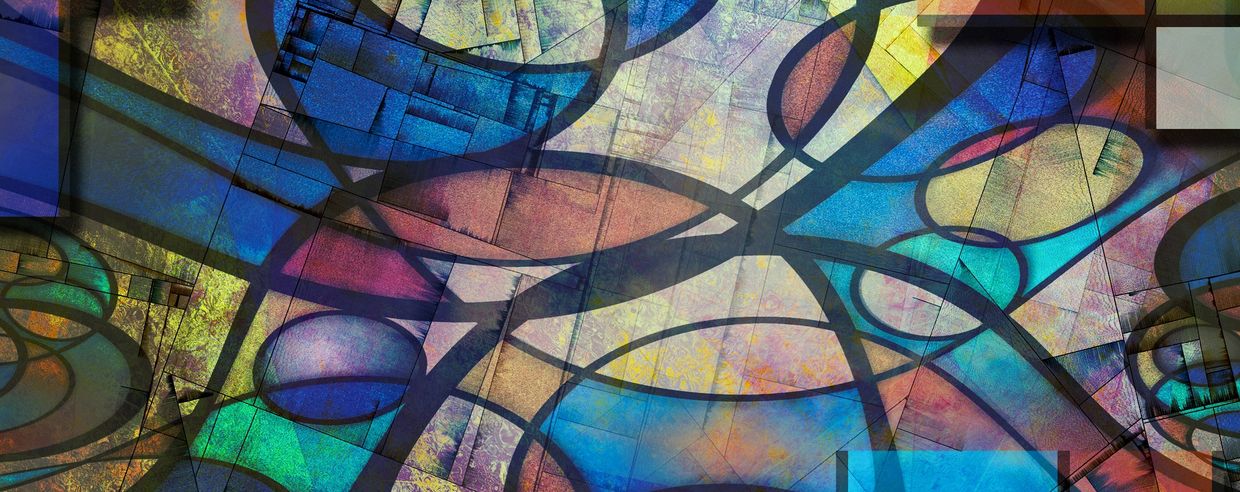Abstract colorful geometric stained glass pattern.