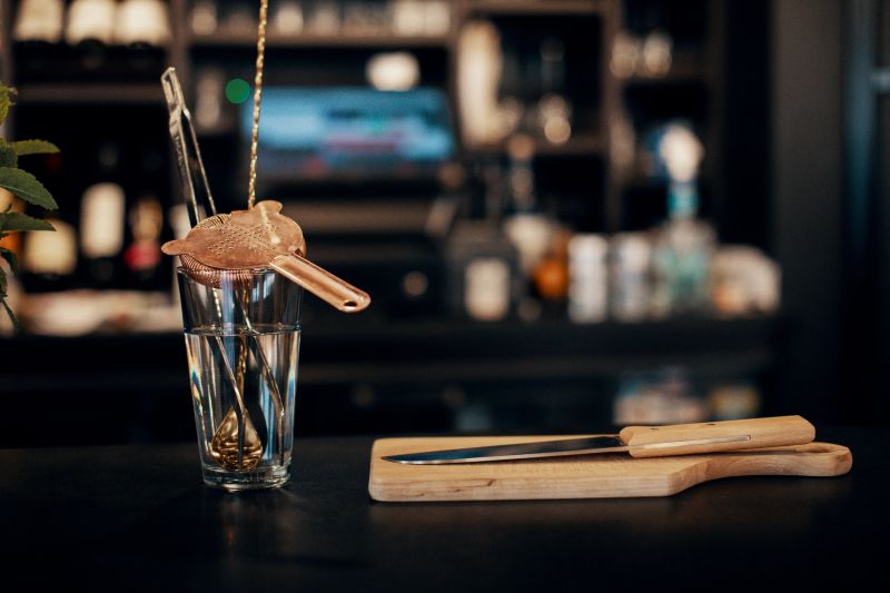 There is a photo that's about the cocktail equipment in the bar.