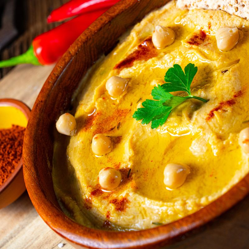 Delicious hummus paste with lemon and chilli