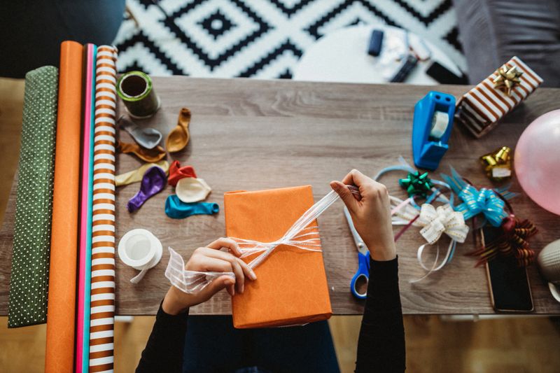 Woman wrapping presents
