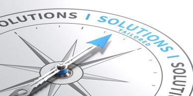 Compass pointing to the word 'Solutions'.