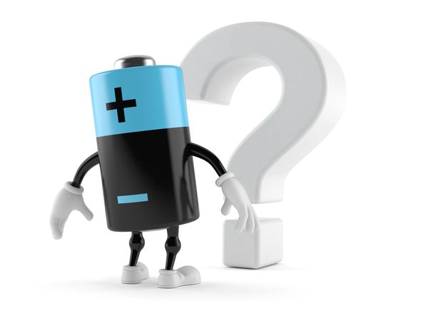 Animated battery character standing beside a large question mark.