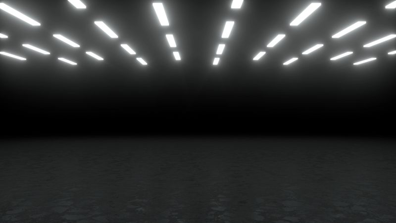 Empty Black Color Hall, Indoor, Room, 3D render abstract background, Neon Led Lights, Copy space for product or text replacement.