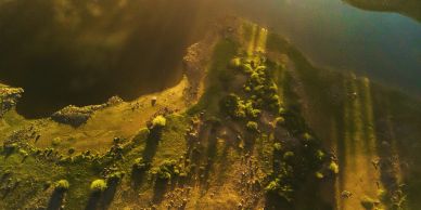 Surveyor with drone equipment in field.