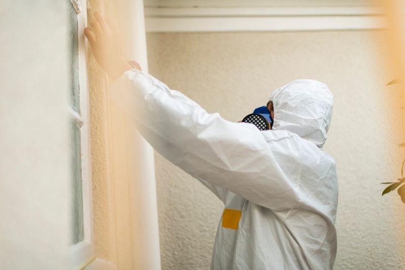 Professional in PPE preparing home for decontamination