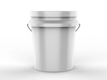 A plain white plastic bucket with a lid and handle on a white background.