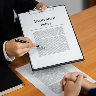Person explaining an insurance policy document to a client.