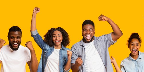 Young adults cheering