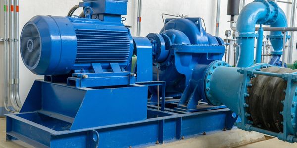 Industrial blue water pump system.