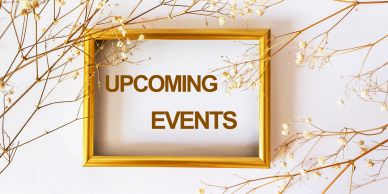 Golden frame with 'UPCOMING EVENTS' text and decorative branches.