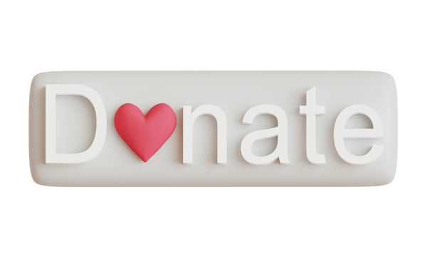 3D text saying "Donate" with a heart replacing the "o".