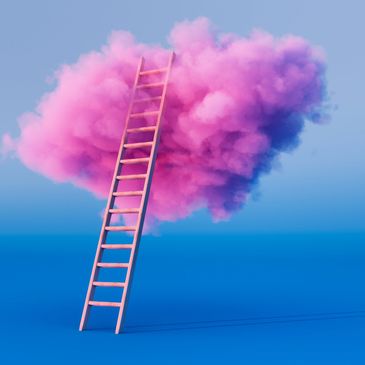 A ladder climbing to the clouds. We can't see the top, but we can keep climbing until we get there. 