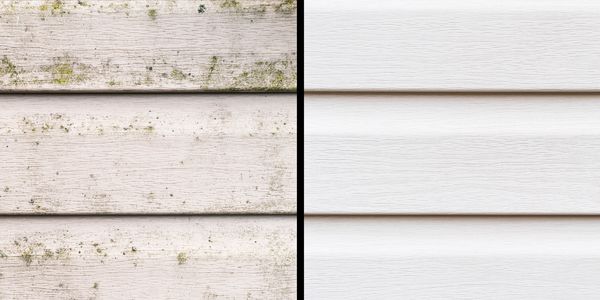 Side-by-side comparison of dirty and clean white cladding panels.