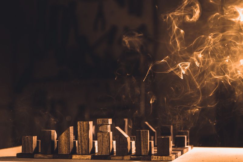 unique hand made wooden chess with smoke