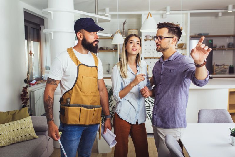 The young couple talks to the master about renovating the apartment
