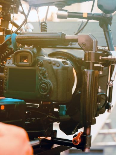 Professional camera rig setup for filming.