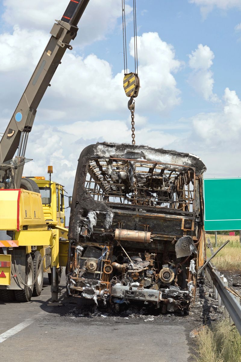 Burned Coach Bus Highway Recovery Assistance