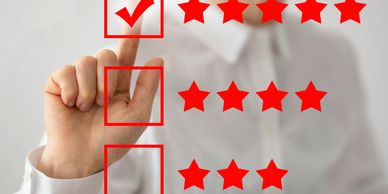 Person selecting a one-star rating with a red check mark.
