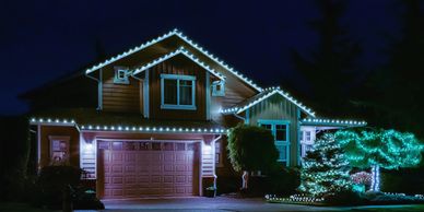 A professionally installed Christmas light display.