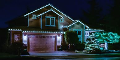 A professionally installed Christmas light display.