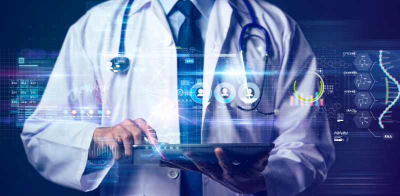 Online doctor telemedicine, future technology trend patient consult doctor get prescription and medicine by online internet mobile tablet augmented reality, hospital health care science background