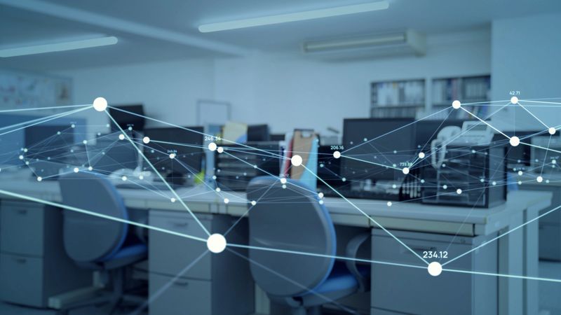 Modern office and communication network concept. Smart office. IoT (Internet of Things). Telecommunication.