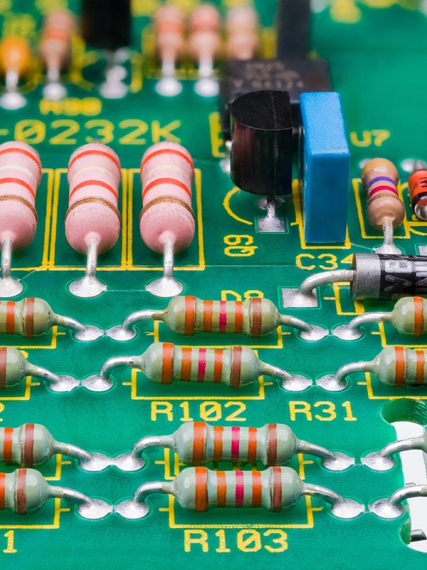 Through-hole electronic component representing obsolescence and lifecycle risk in manufacturing.