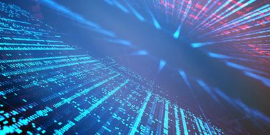 Abstract digital data streams in blue and red colors with a futuristic vibe.