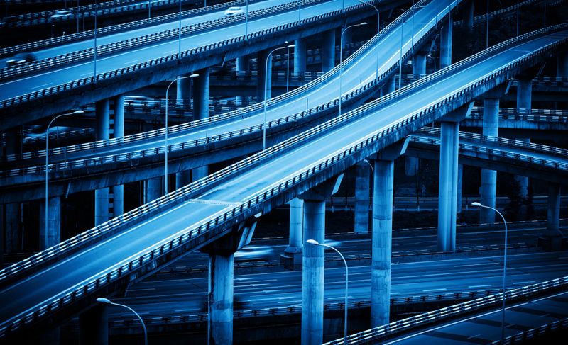 The intersecting multi-storey overpass in Chongqing, China