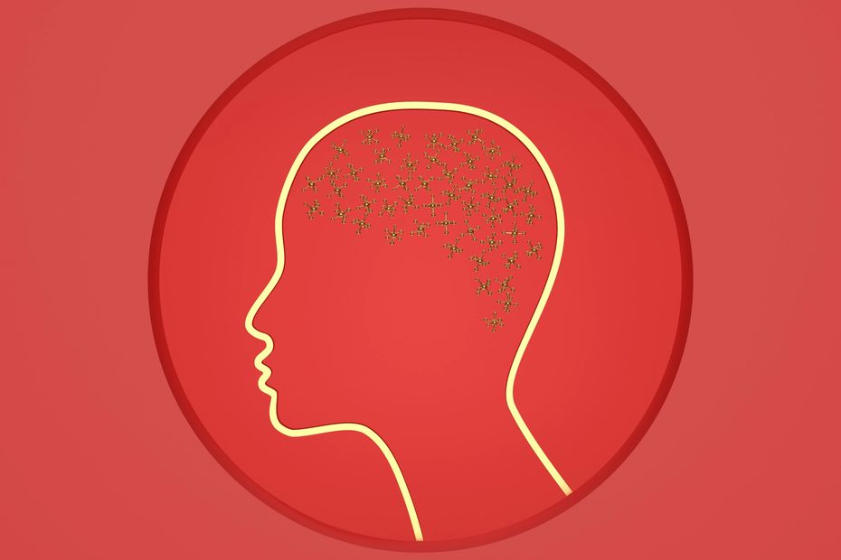 Head silhouette with puzzle pieces, symbolizing mental health and brain function.