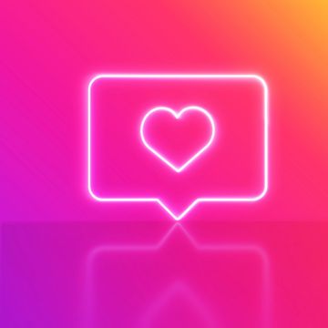 Neon heart like icon on colorful gradient.