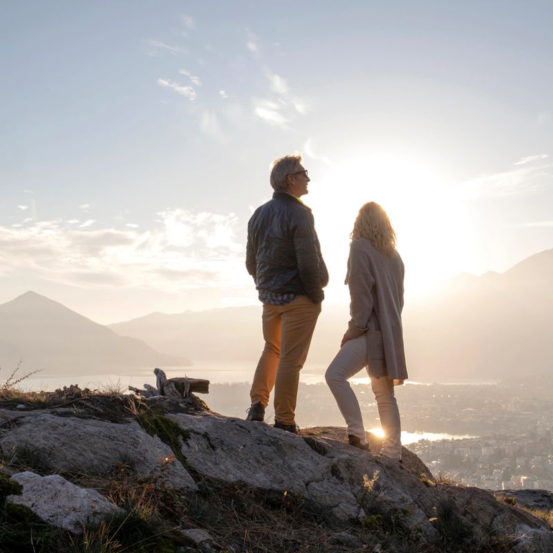 Lake and mountain ridges below