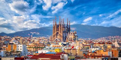 The Cathedral of the Holy Cross and Saint Eulalia, also known as Barcelona Cathedral in Spain