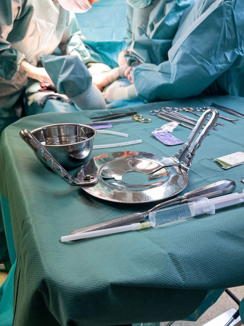 on an operating table are the instruments for performing a leg amputation
