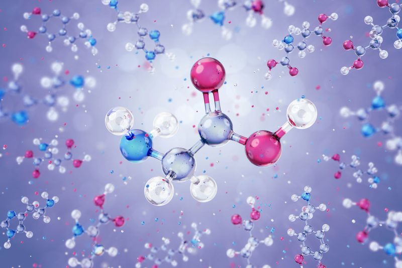 The 3D model of a glycine amino acid which is usually using as nootropic medical drug in pharmaceutical medicine.